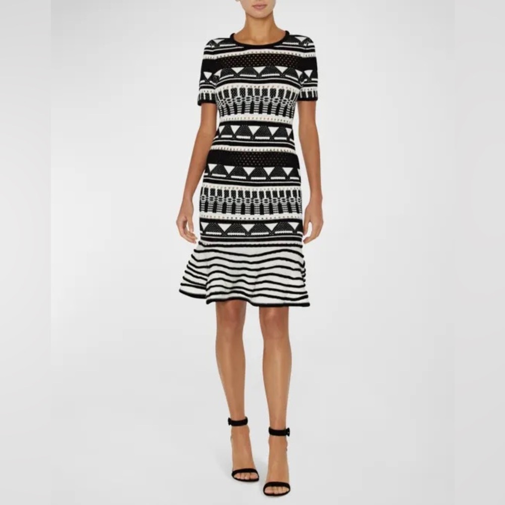 Milly Geo Jacquard Knit Flounce Midi Dress